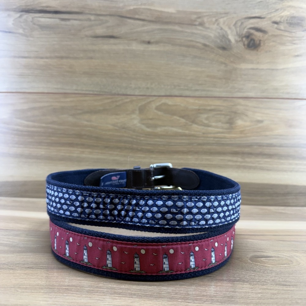 Vineyard Vines‎ Mens Belt Size 30 Lot of 2 Blue Whale and Light House Preppy Ivy - Picture 3 of 7